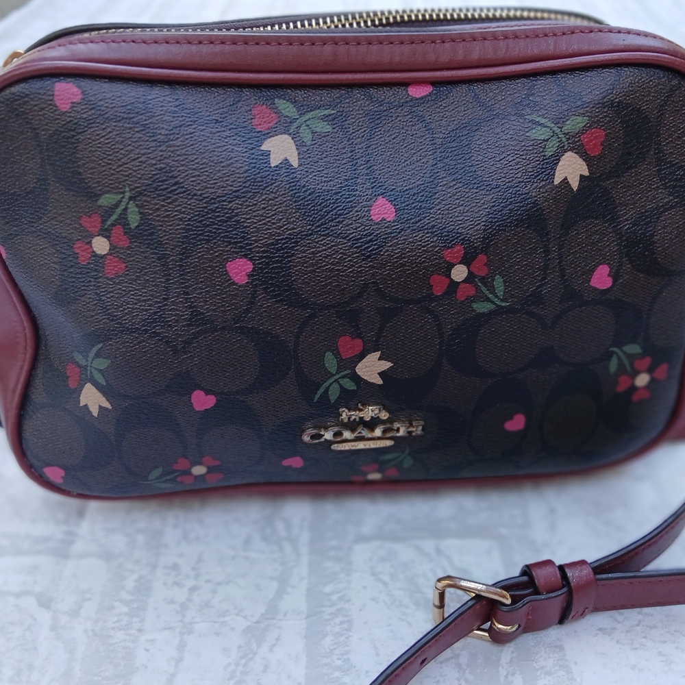 Coach Floral Pattern Crossbody Bag - Brown and Red